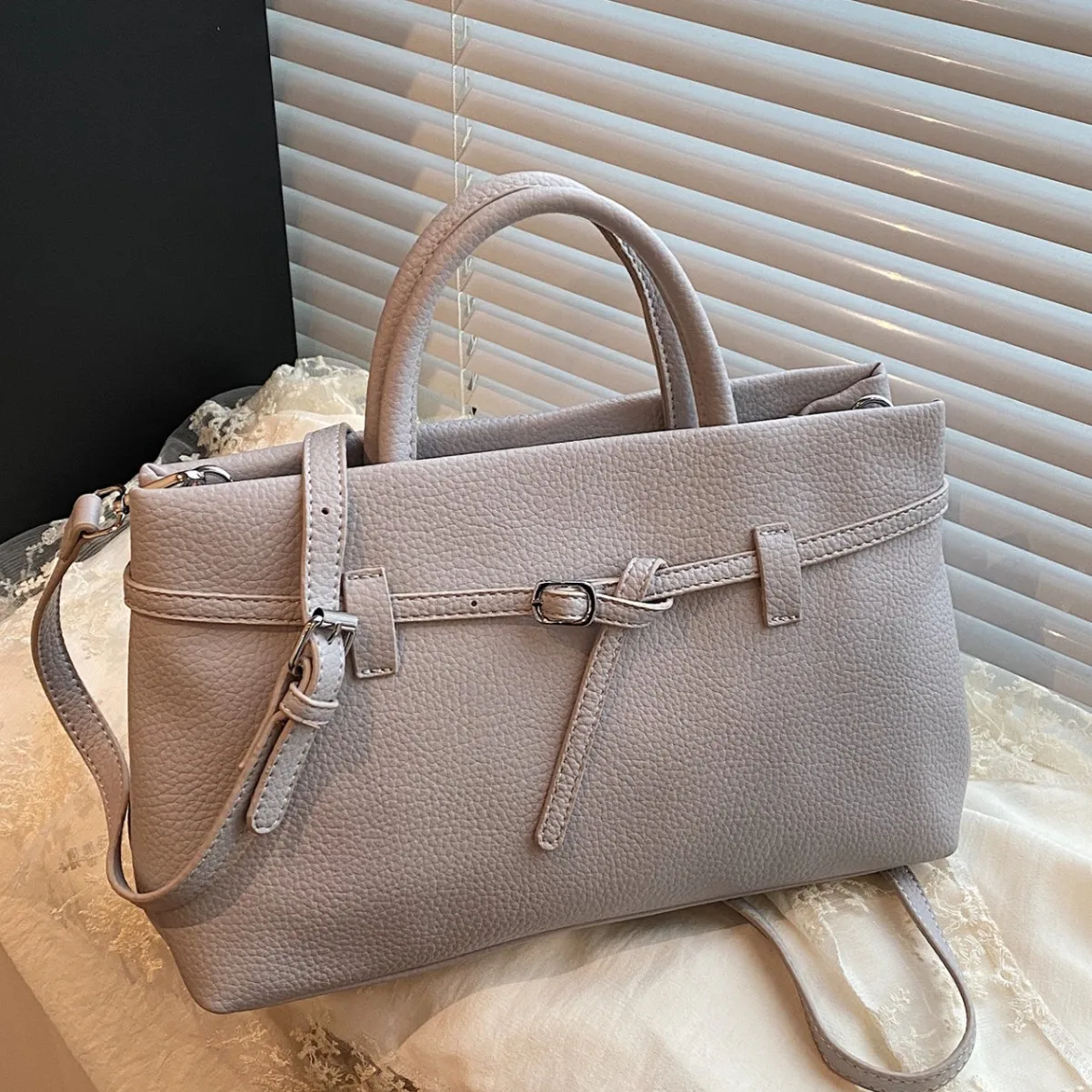 

Pebbled Leather Work Bag, 2025 Women's Structured Shoulder Bag, Spacious Crossbody Briefcase, Unique & Stylish