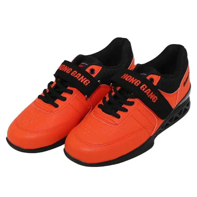 Orange Mens Deadlift Boots Size 36-45 Women Gym Fitness Squat Shoes Hook Loop Weightlifting Sneakers Heel 3.5cm