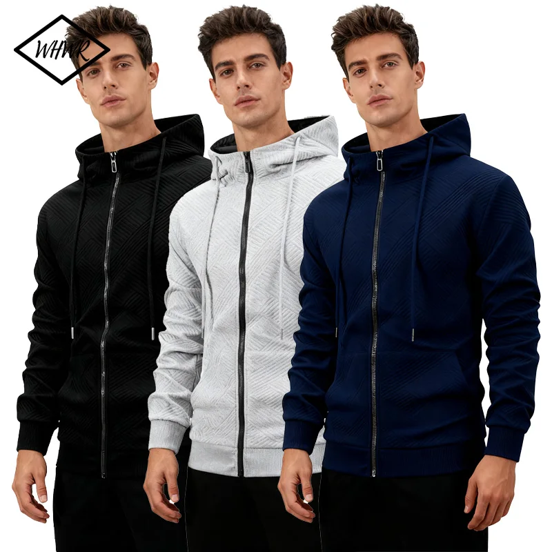 

Men's Long Sleeve Zip Up Hoodie Casual Athletic Knit Jacquard Sweatshirt Hooded Jacket with Pocket Spring Fall Warm Coat Outwear