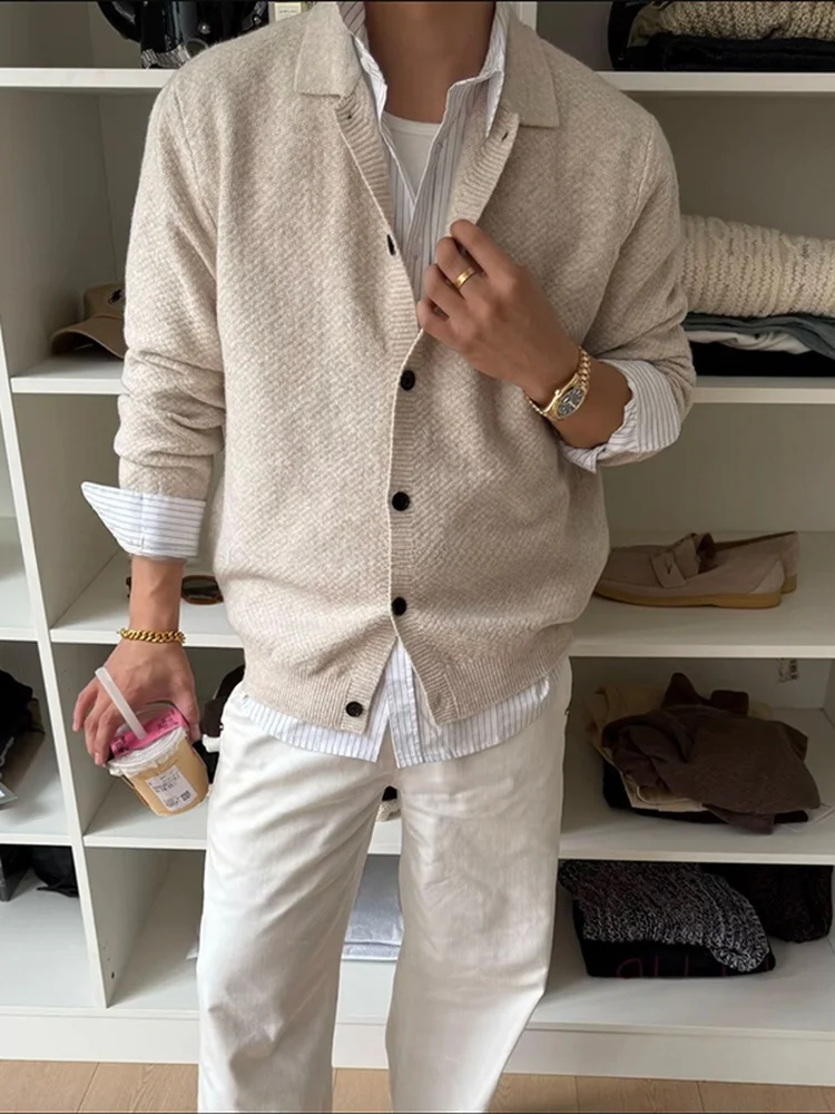 

Мужской вязаный кардиган в стиле ретро, американский, повседневный, с отложным воротником, осенний, деловой, кэжуал, премиум-класса