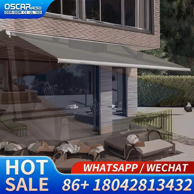 White PVC Frame Retractable Automatic Sun Shelter Windproof Motorized Awning for US Balconies Patios Outdoor Spaces Retractable