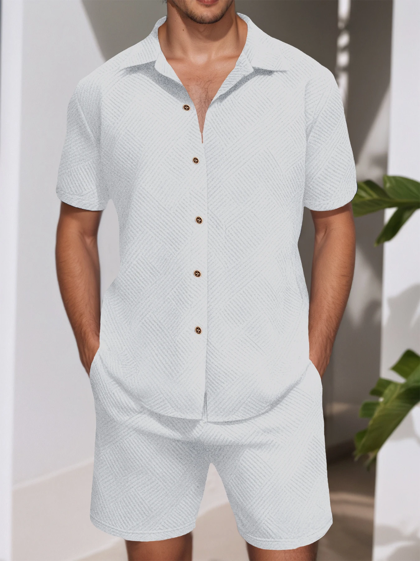 

Summer Men's Simple Casual Sportswear Men's Short-sleeved Shirt and Drawstring Shorts Beach Casual Sports Suit Two Sets