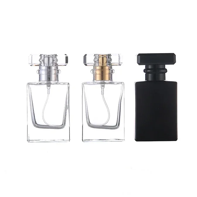 30ml Perfume Separate Bottle 50ml Square Clear Portable Black Lid Frosted Pressed Fine Spray 100ml Glass Aromatherapy Bottle