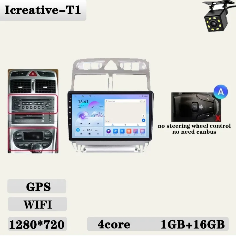 Autoradio voor Peugeot 307 307CC 307SW 2002-2013 Multimedia Carplay Speler Stereo Auto Audio Autoradio Android 9 ''navigatie GPS