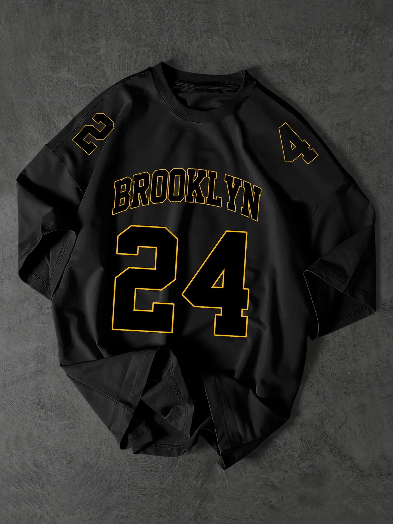 Herren American Retro Brooklyn 24 Bedrucktes T-Shirt, Lockerer Rundhalsausschnitt Street-Style Lässiges Oberteil