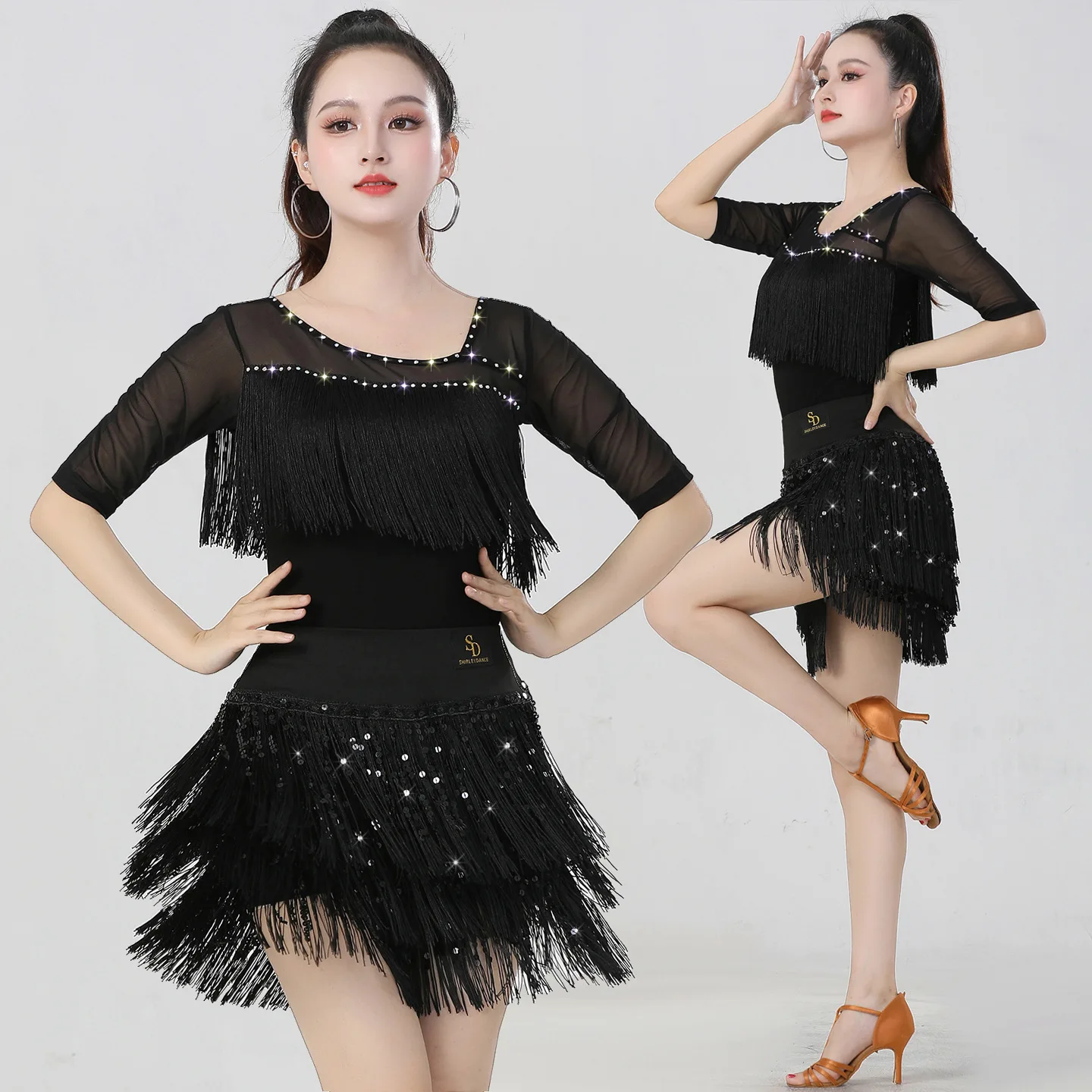 latin-dance-costume-practice-suit-new-tassel-top-sequin-short-skirt-three-step-stamp-performance-suit-cha-cha-dancing-set