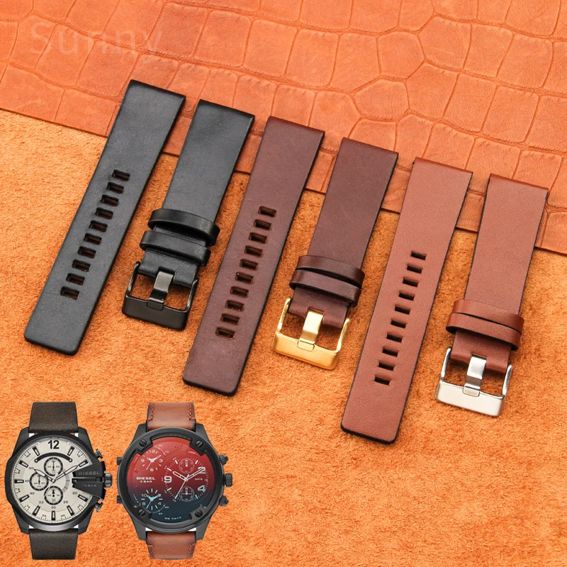 Cow Leather Plain Weave Watch Band for Diesel Dz4323 1657 4343 DZ7408 7406 4318 with Nail Watch Bracelet 24 26 28mm Watch Strap