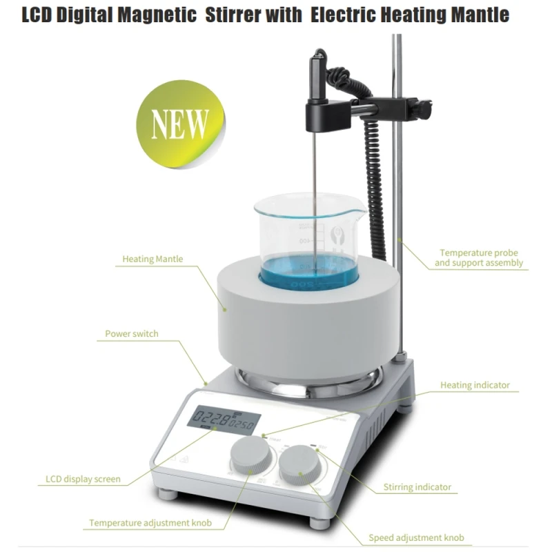 IKEME Magnetic Stirrer LCD Digital Laboratory Mixer 100ml 250ml 500ml1000ml Hot Plate With Electric Heating Mantle Lab Equipment