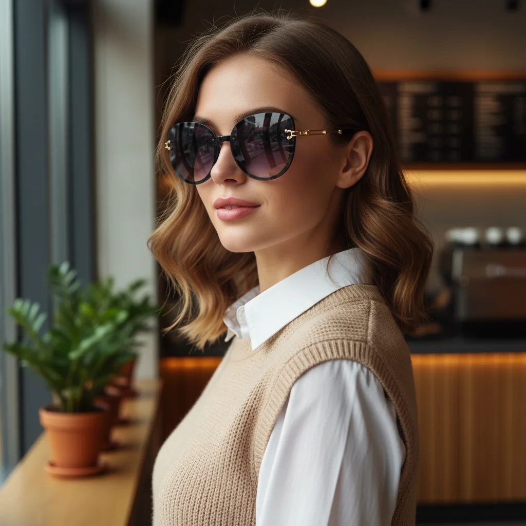 Luxuriöse übergroße Cat-Eye-Sonnenbrille mit Metallakzenten und Verlaufsgläsern für UV-Schutz6066