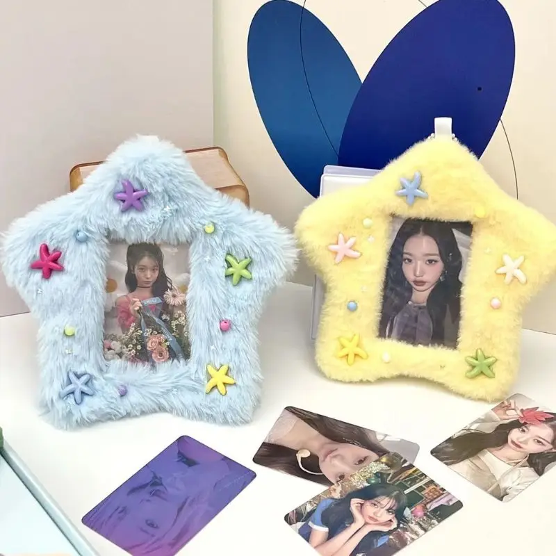 ins fluffy star shape card cover protector case photocard titular bolsa pingente papelaria escola foto dos desenhos animados manga 3 01