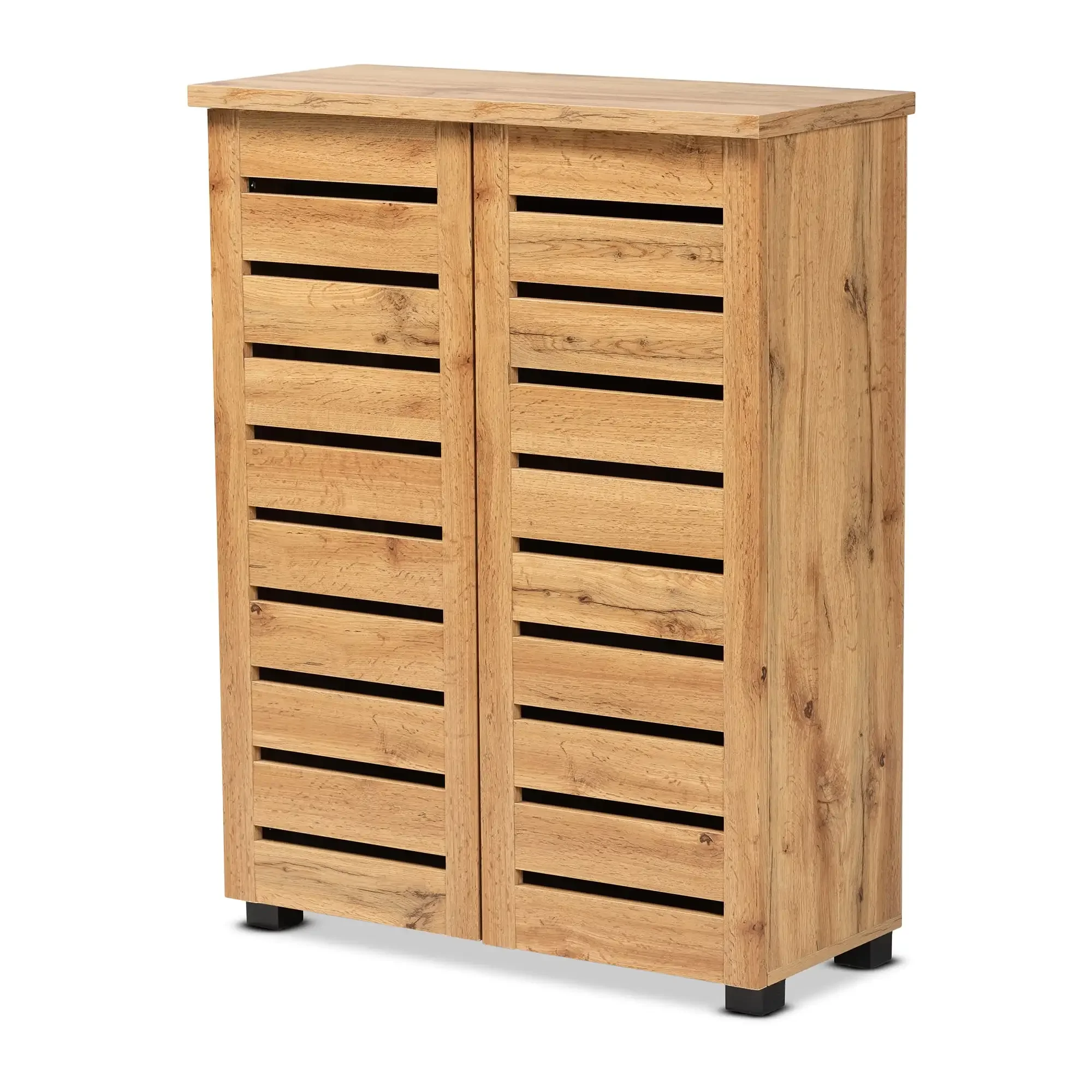 Adalwin Modern and Contemporary Oak Brown Finished Wood 2-Door Shoe Storage Cabinet Ideal for all kinds of Spaces