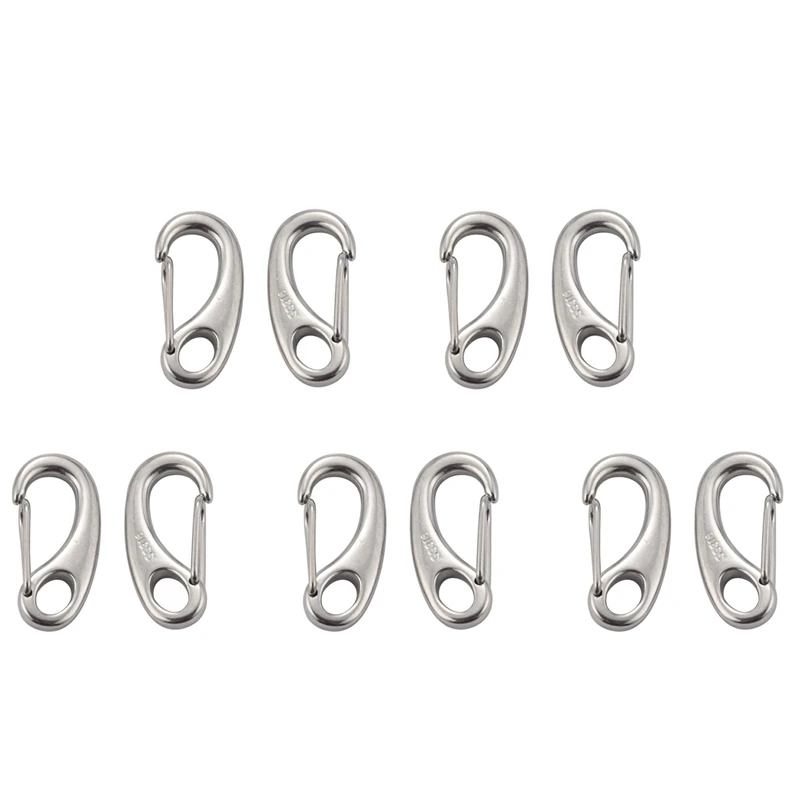 10PCS Boat Marine Stainless Steel Egg Shape Spring Snap Hook Clips Quick Carabiner Outdoor Buckle