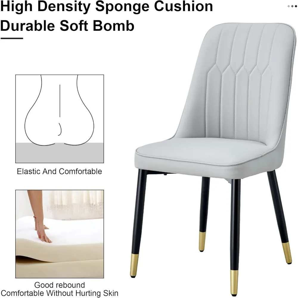 مجموعة من 4 كراسي لتناول الطعام الحديثة مع وسائد خلفية من جلد البولي يوريثان وأرجل معدنية سوداء لاستخدام المطاعم