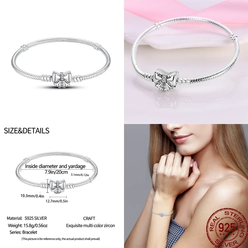 925 Sterling Ezüst 17-20CM Kőr alakú Csillag Hold Hópehely Lepke illeszkedő DIY charms születésnapi ékszer Adomány bracelet illeszkedő Nők