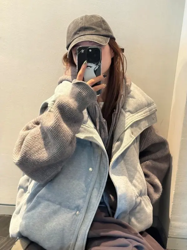 Gilet en coton tricoté Thiened, vêtements d'extérieur pour femmes, chaleur élégante, petite taille, automne hiver, nouvelle arrivée, décoration à fermeture éclair, Lon...