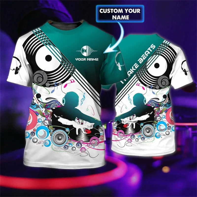 Custom Name 3D Printed DJ Music Graphic Men's T-Shirt Summer Fashion Unisex Casual Sjort Sleeve T Shirt Gift For DJ Lovers Tops