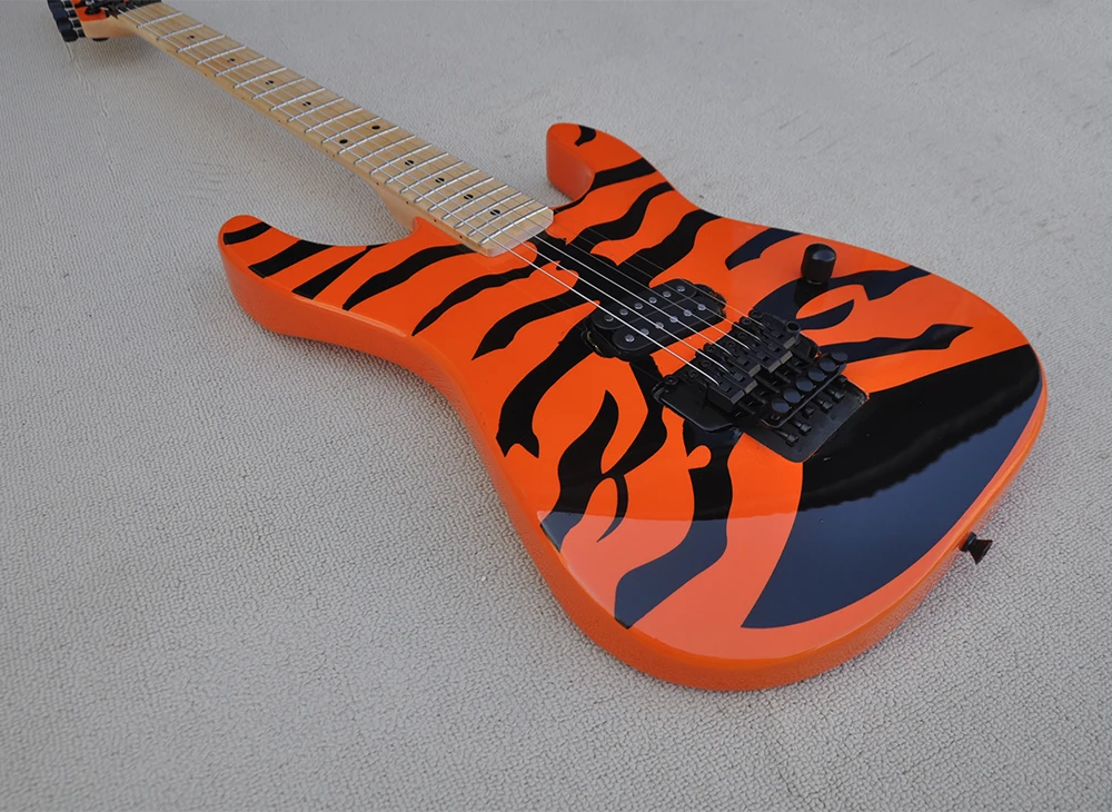 Orange Electric Guitar with Tremolo Bar,22 Frets, Maple Fretboard,Customizable