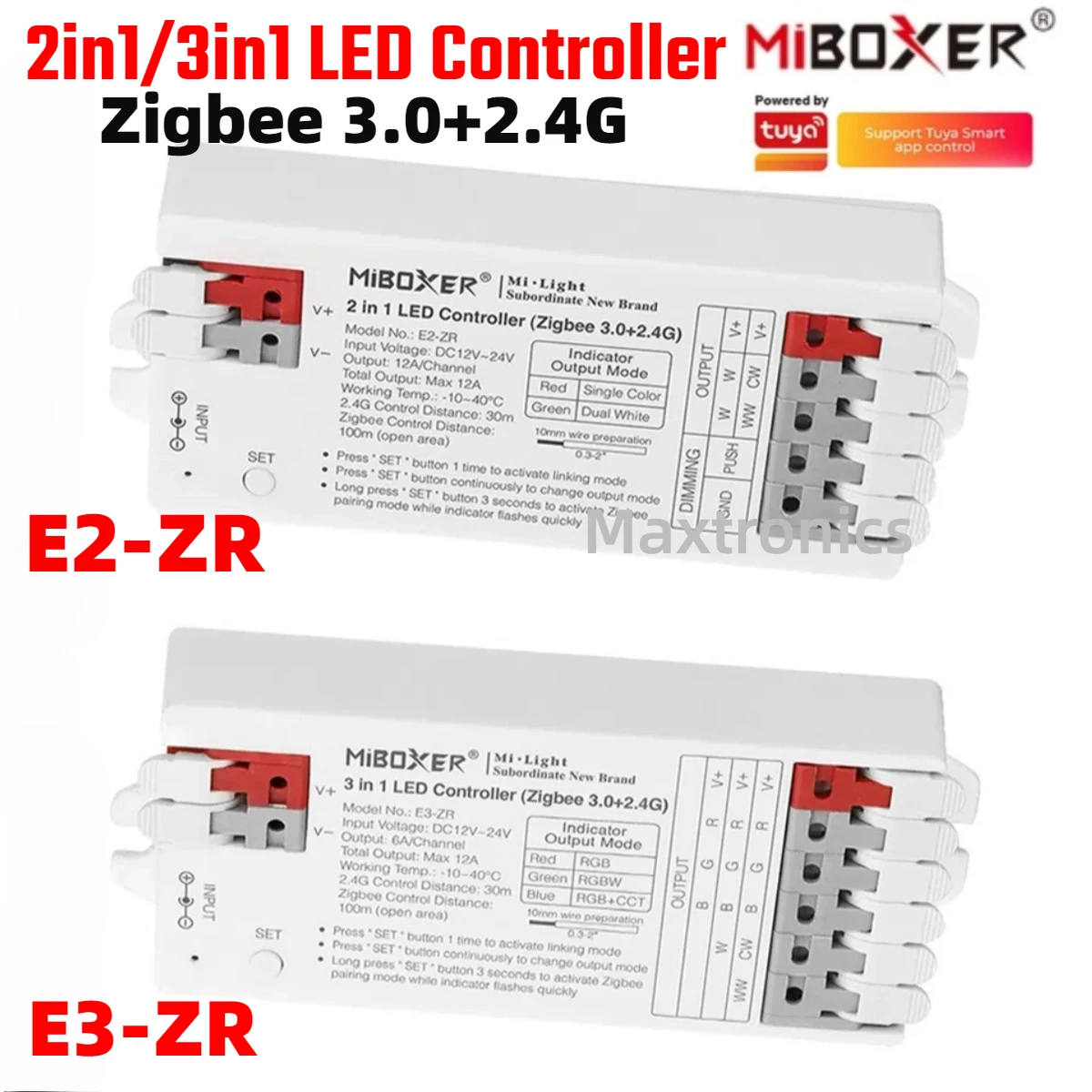 Miboxer E2-ZR /E3-ZR 2in1/ 3in1 Zigbee 3.0+2.4GHzRF Smart LED Controller Dimmer for Single/Dual Color/RGBCCT/RGB/RGBW LED Strip