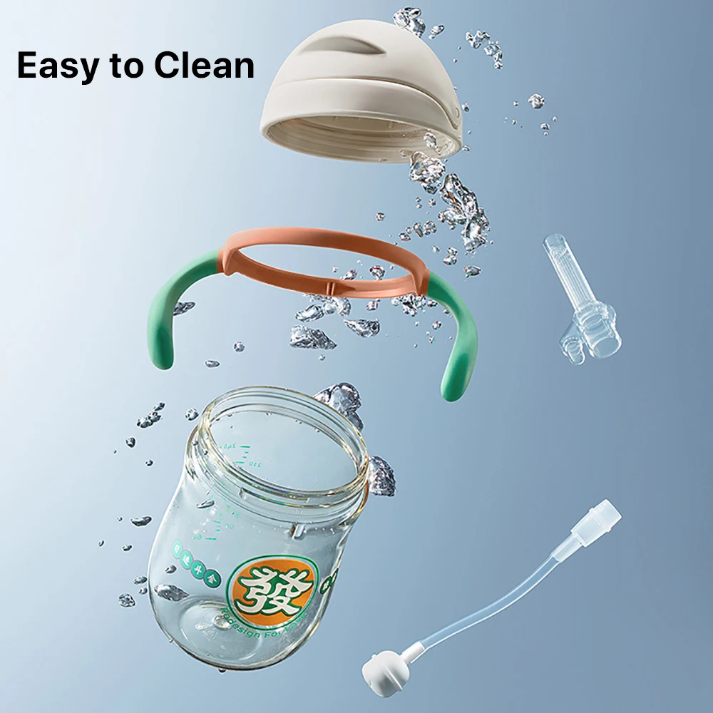 Bc Babycare 240ml Tritan/PPSU Baby Straw Cup+Sippy Cup Lid Gravity Ball Drinking Water Handle Bottle Leakproof Learn Sippy Cup