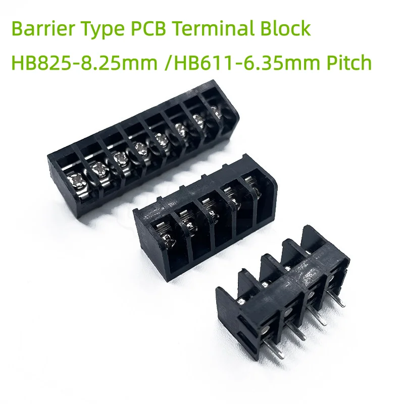 Barrier Type PCB Terminal Block with Backrest 8.25mm/6.35mm Pitch HB825/HB611 2P/3P/4P/5P/6Pin Power Terminal Connector