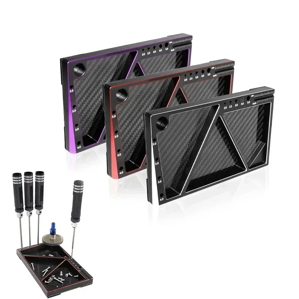 Bandeja de parafuso multifuncional de metal de fibra de carbono, ferramenta de armazenamento de junta de porca para carro rc, barco, avião, modelo hsp, carro rc