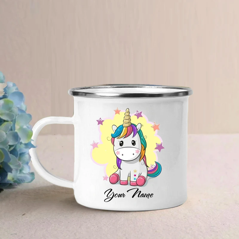 Personalized Name Enamel Mug, Unicorn Coffee Mugs, DIY Creative Travel Mug, Tea Milk Cup, Kids Theme Party, Juice Gift for Child