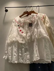 Mori kei brand lace embroidery shirts and blouses for women autumn long sleeve lace patchwork tops lolita victorian clothes