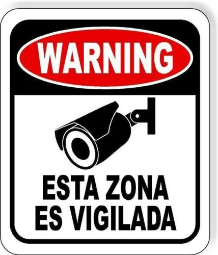 Spanish Warning video surveillance security camera metal outdoor sign long-last