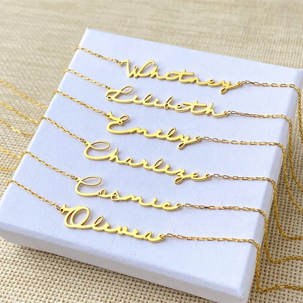 

Gold Handwritten Name Necklace for Women Custom Signature Nameplate Necklace Personalized Stainless Steel Letter Necklace Choker