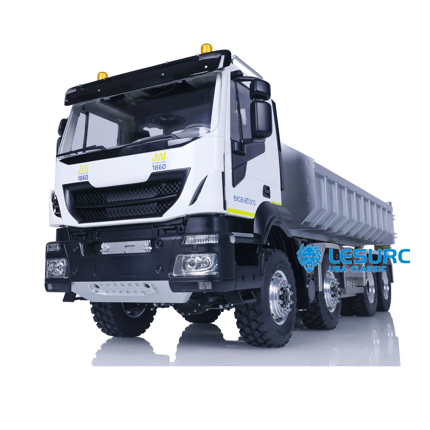 LESU 1/14 8x8 Hydraulic RC Dumper Truck Remote Control Metal Remote Control Full-dump Vehicle Model W/ Tail Hook Rotating Light