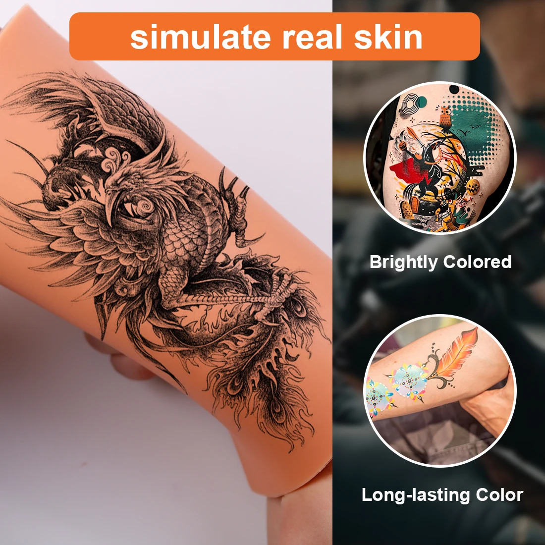 Individual Packed Tattoo Practice Skin Soft Bendable Silicone Fake Skin Bright Long Lasting Color Tattoo Consumables For Salon