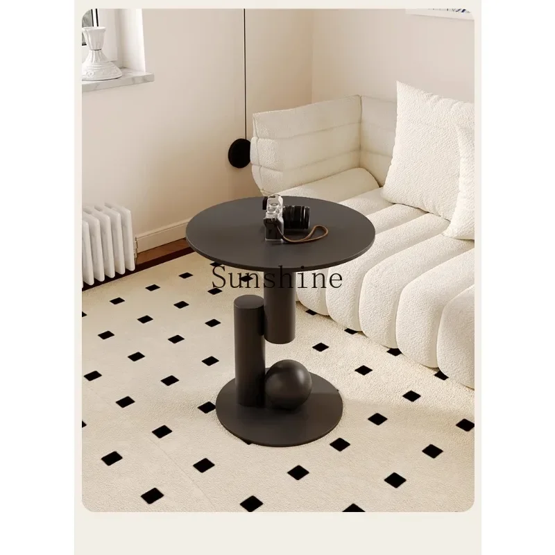 

Cream wind movable rock slab coffee table living room sofa side small round table