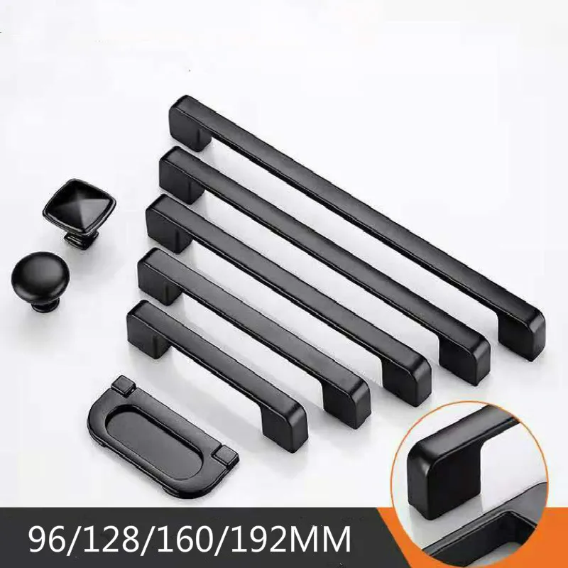 96/128/160/192mm Black Drawer Pulls kitchen cabinet handles Door Knobs and Handles Drawer Knob Furniture Drawer Knob Metal