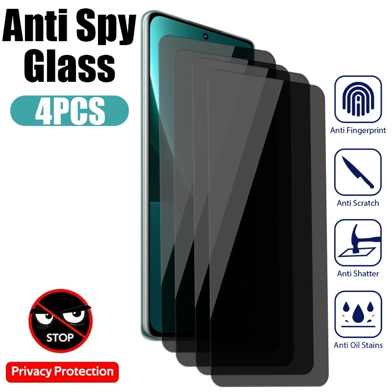 4 PCS Full Cover Anti Spy Screen Protector For Poco F3 F4 GT M4 Pro 5G M5 M5S X3 Pro X4GT X4Pro 5G X5 Pro Tempered Privacy Glass