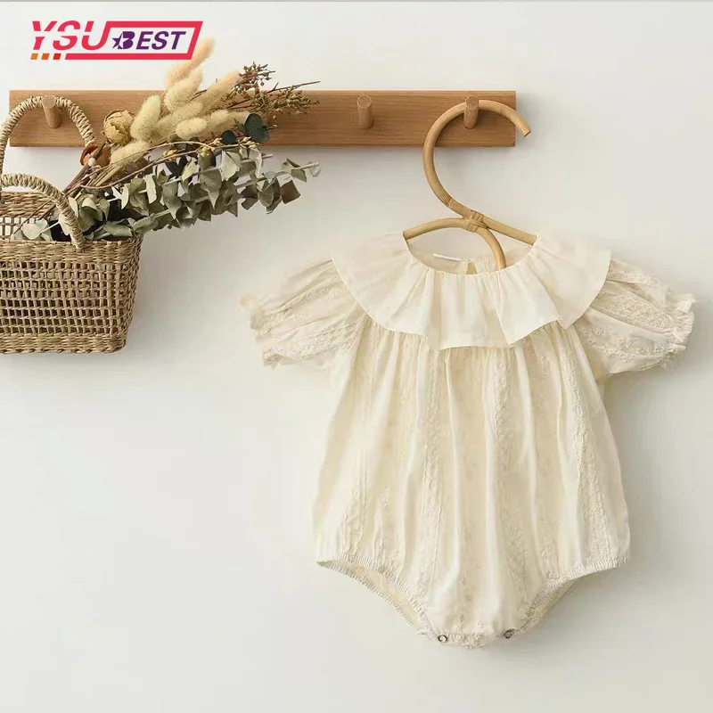 Newborn Baby Girls Casual Clothes Summer Baby Girl Clothes New Short Sleeved Toddler Girls Bodysuit Cotton Embroidered Jumpsuit