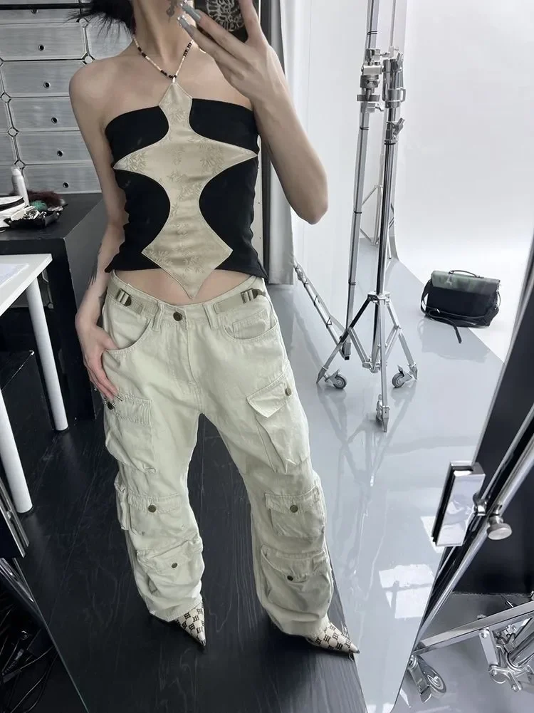 

2023 Grunge Multi-pocket Cargo Pants Vintage High Street Baggy Pants Korean Style Y2k American Retro Boyfriend Mopping Pants