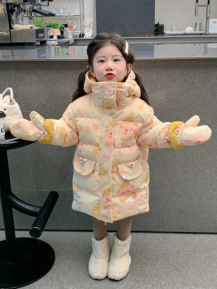 

Toddler Winter Coats White Duck Down-Filled Jacket Baby Girls Bear Printed Down Jacket Light Weight Infant Outerwear