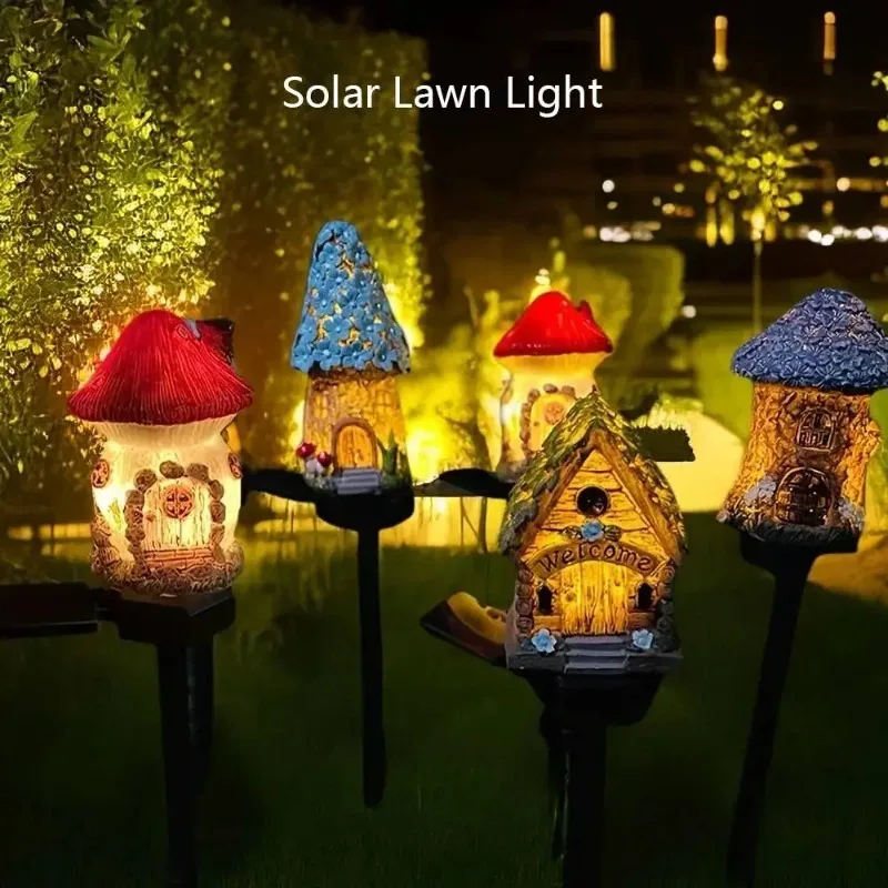 New Solar Resin Flower House Lights, Courtyard Decoration Lights, Lawn Lights, LED Lights, Outdoor Waterproof Landscape Lights
