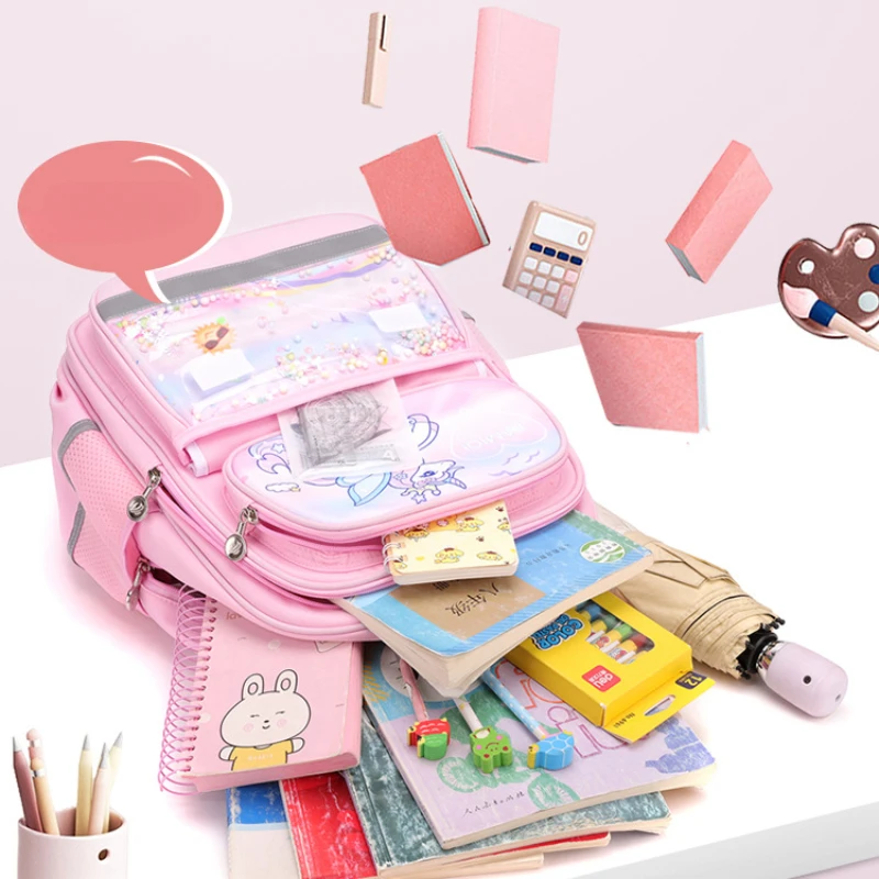 Kawaii Backpack for School, Cute Teenage Multiple Pockets Backpack, Cartoon Fashion Bookbag for Primary Elementary High School