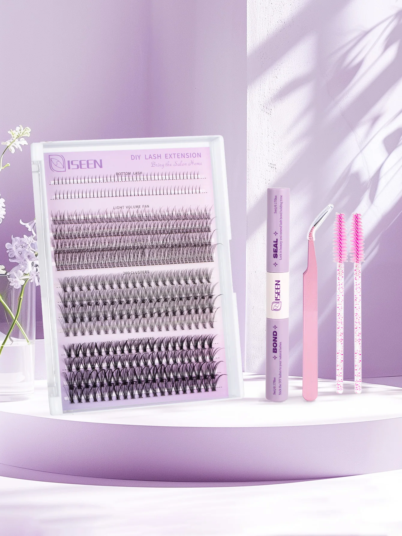 DIY-Cluster, Wimpern, natürliche Wimpernverlängerung, segmentierte Wimpern, Wimpernbündel, untere Wimpern mit Bindung und Dichtung, Pinzettenbürste