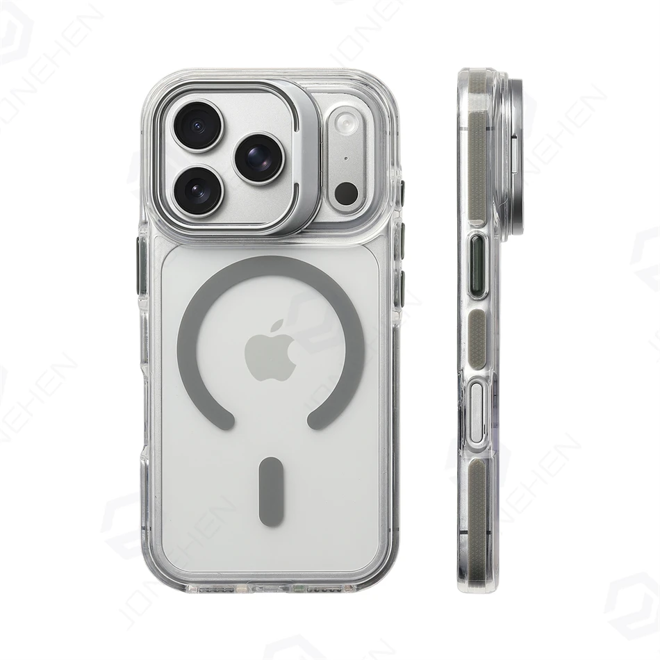 For Magsafe Hit Frame Magnetic Clear  Case For iPhone Air 17 18 Pro Max 16 15 14 Pro Alloy Bracket Stand Anti-Drop Bumper Cover