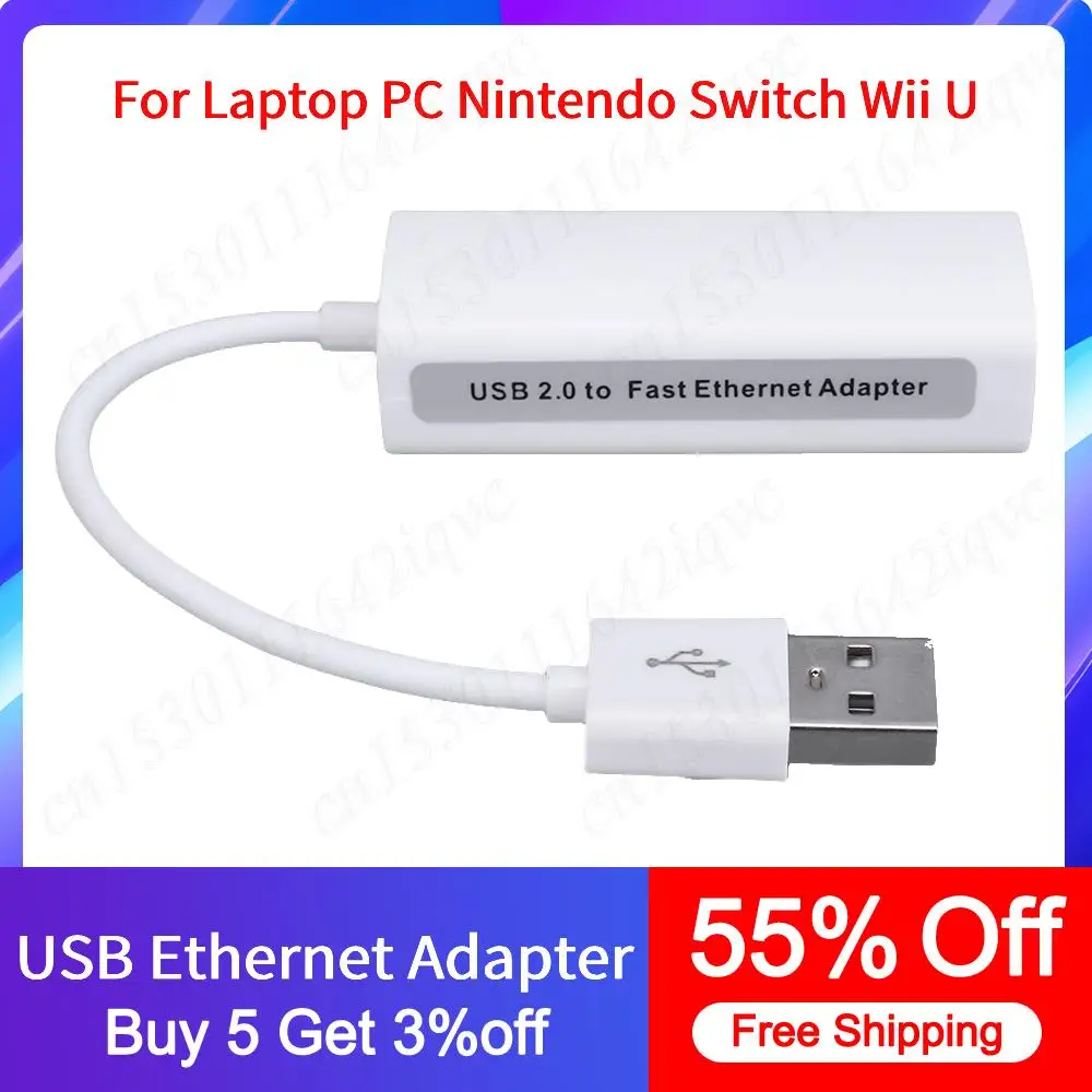 New 100Mbps USB Ethernet Adapter USB 2.0 Wired Card USB To Rj45 Lan Ethernet Adapter Network Card for Laptop PC Nintendo Switch