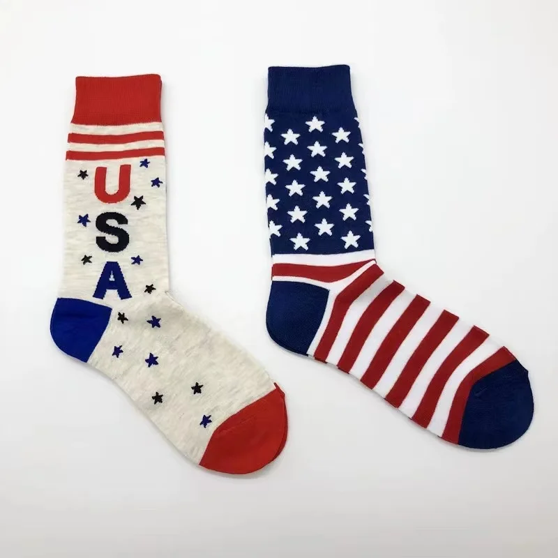 2 Pairs of American Flag Style Personality Stripes Star Letters USA Men's Jacquard Stockings