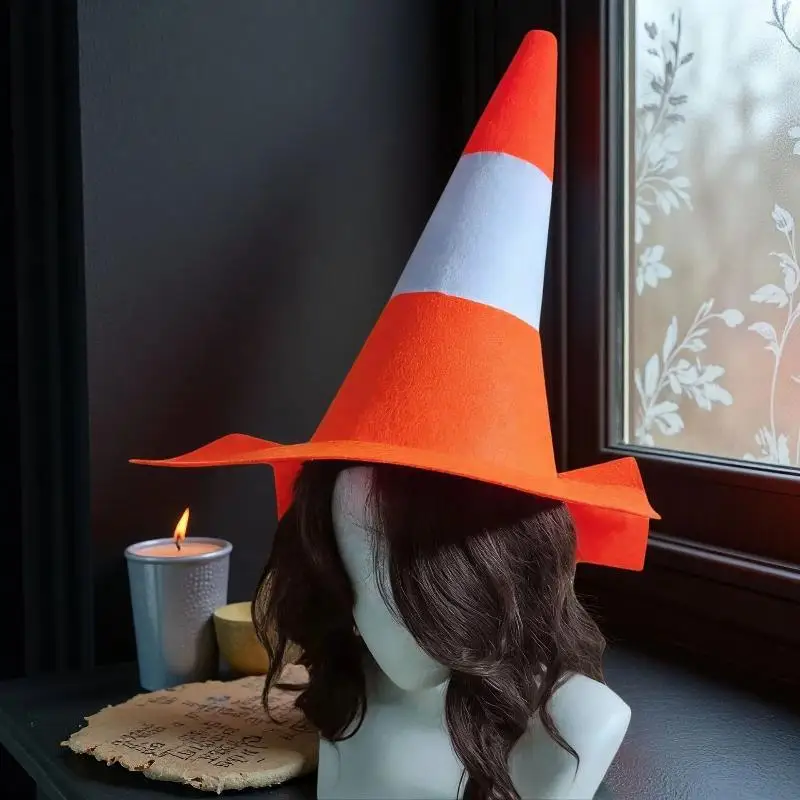 Funny Foldable Traffic Cone Hat Reusable Washable for All Age Role Play Stage Performance New Year Party Prop