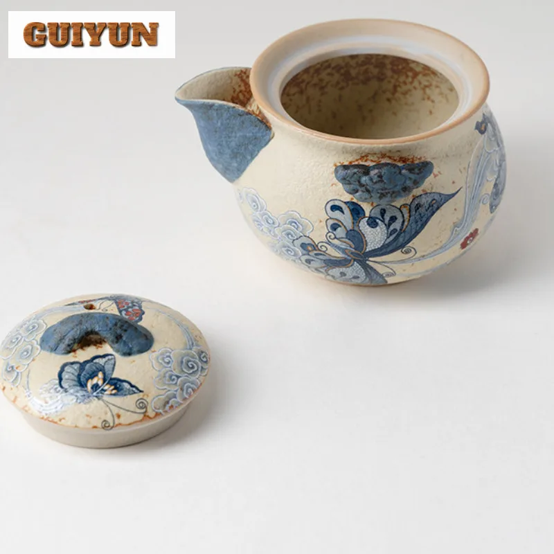 220 مللي الأزرق والأبيض النار الحجر الأحمر سحابة فراشة إبريق الشاي العتيقة الشاي المساعد على التحلل وعاء الشاي تخمير غلاية مع تصفية درينكوير هدية #5