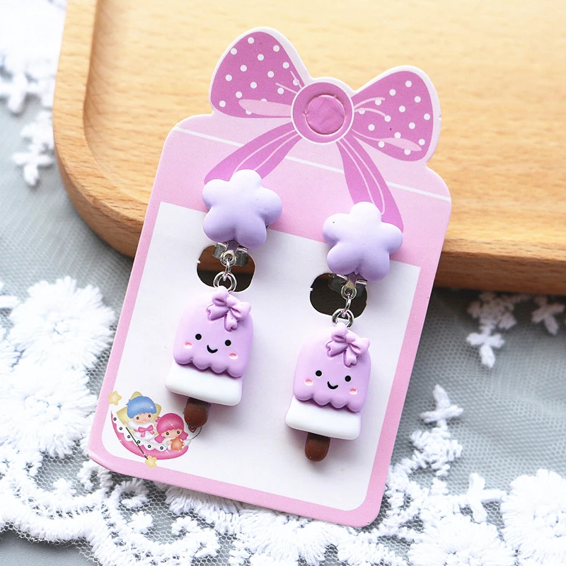 24 Style Rainbow Colorful Cute Rabbit Ice Cream Clip on Earrings for Children Girls No Pierced Earring Jewelry Fashion Accessory