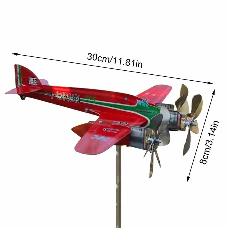 3D Float Plane Weathervane Unique Metal Aircraft Windmill Wind Powered Wind Sculpture Airplane Wind Spinner For Roof Yard Garden