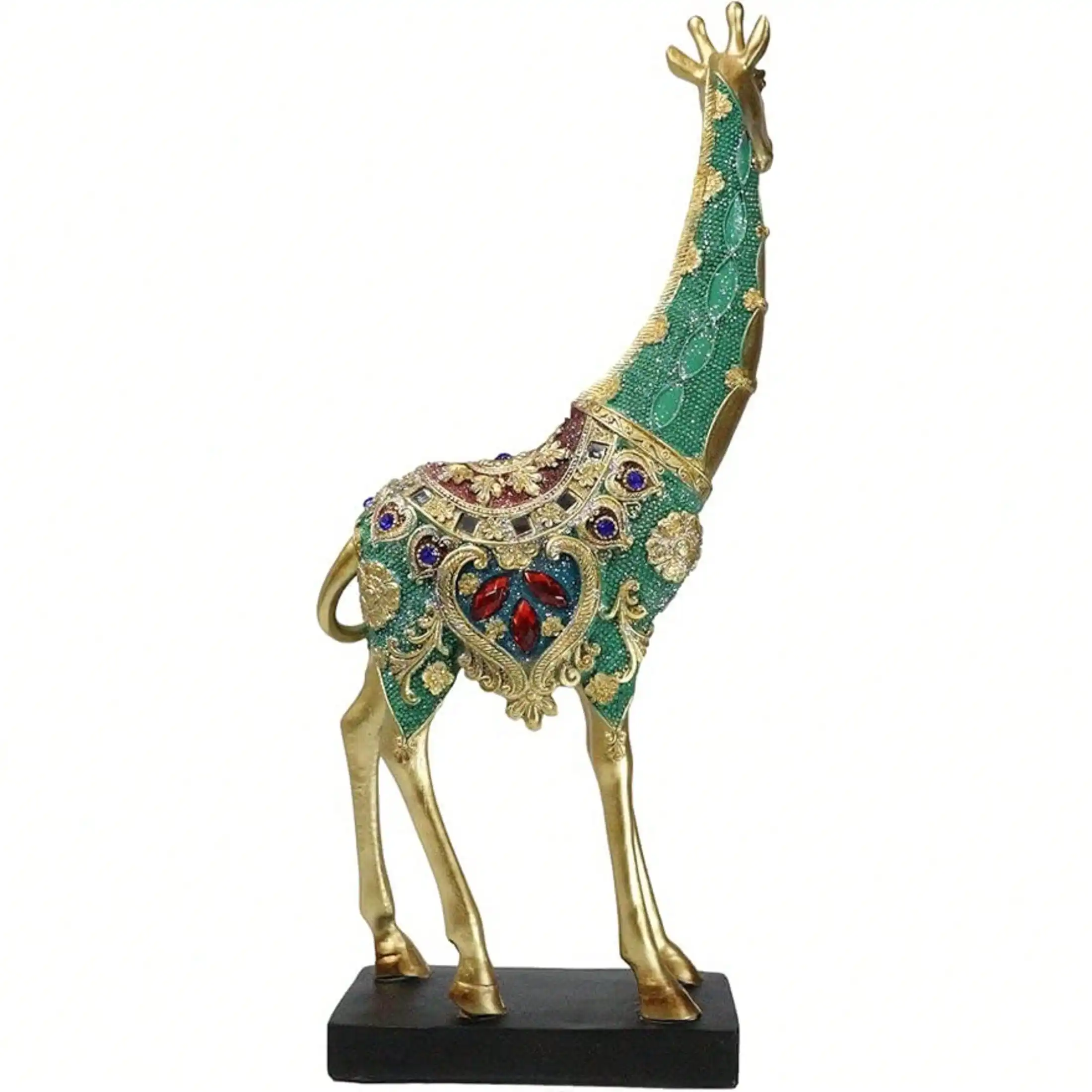

Large Savannah Colorful Gemstones Green Masai Giraffe With Black Pedestal Base Home Decor Figurine 16" H Wildlife Nature Sculpture