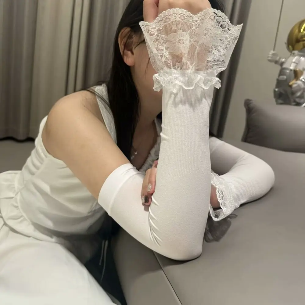 Lace Flower Womens Sleeve Y2K Long Style Sun Protection Arm Sleeves Hollow Out Sun Protection Lace Fingerless Gloves view 5