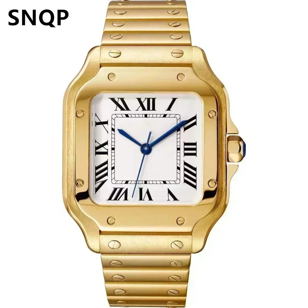 للجنسين أسود أبيض الروماني التلقائي الميكانيكية الرجال النساء ووتش الذهب الحافة الفولاذ المقاوم للصدأ الجلود الفرقة حسب الطلب